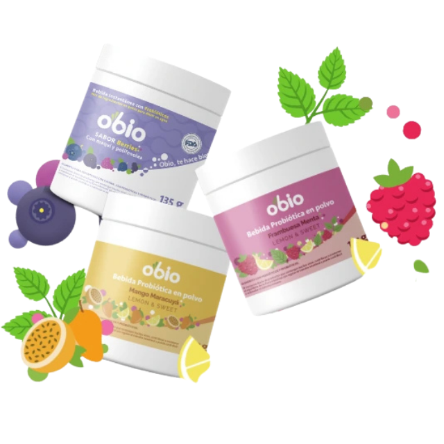 3-Pack Probióticos + Fibra Prebiótica OBIO: Sabores Favoritos (90 Porciones)