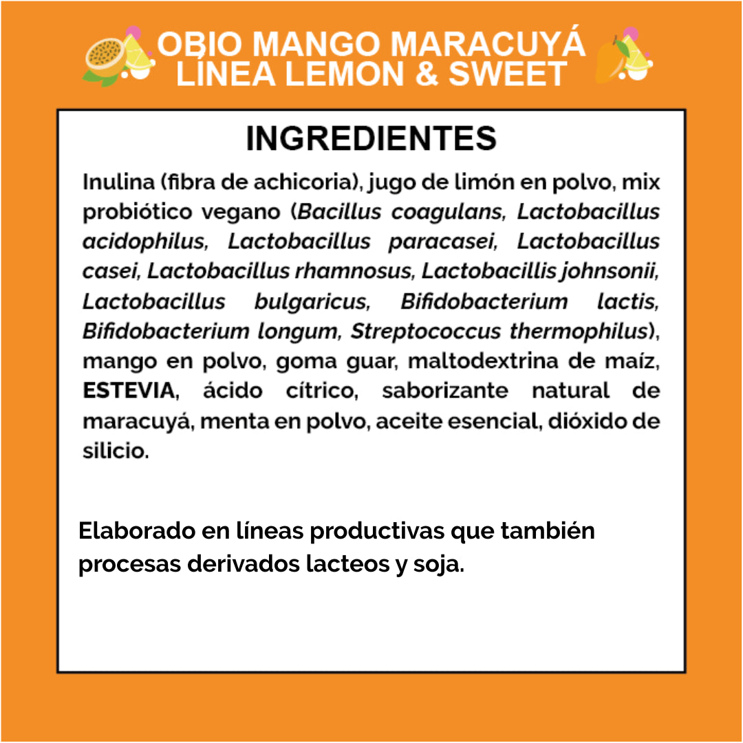 Probióticos + Fibra Prebiótica OBIO: Sabor Cacao (20 Porciones)