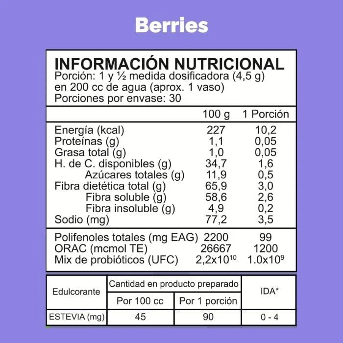 3-Pack Probióticos + Fibra Prebiótica OBIO: Berries Maqui (90 Porciones)