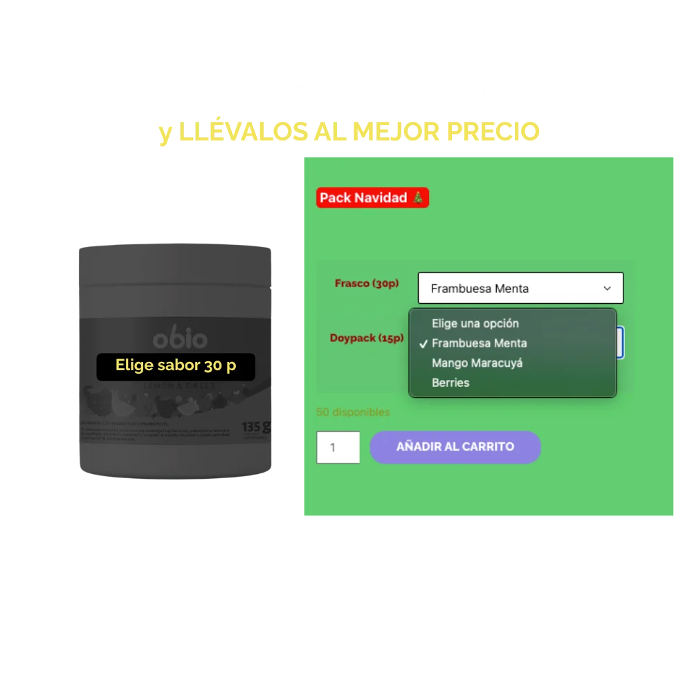 Pack Personalizable Probióticos + Fibra Prebiótica OBIO: Arma tu Mix (45 Porciones)