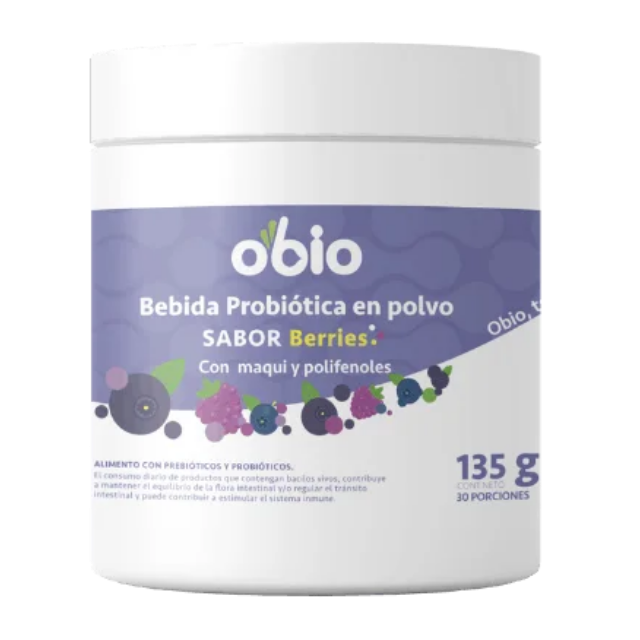 Probióticos + Fibra Prebiótica OBIO: Sabor Berries Maqui (30 Porciones)