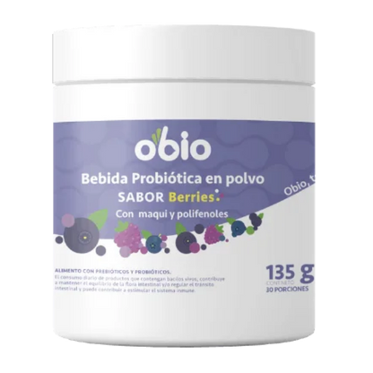 Probióticos + Fibra Prebiótica OBIO: Sabor Berries Maqui (30 Porciones)