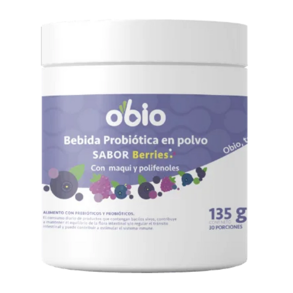 Probióticos + Fibra Prebiótica OBIO: Sabor Berries Maqui (30 Porciones)