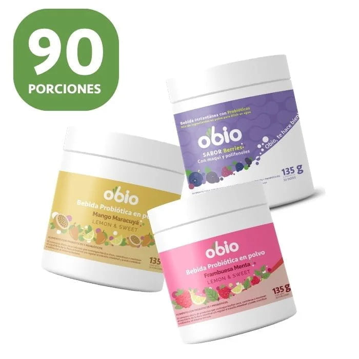 3-Pack Probióticos + Fibra Prebiótica OBIO: Sabores Favoritos (90 Porciones)