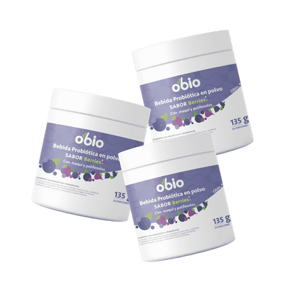 3-Pack Probióticos + Fibra Prebiótica OBIO: Berries Maqui (90 Porciones)