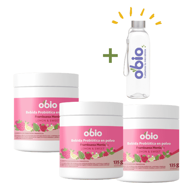 3-Pack Probióticos + Fibra Prebiótica OBIO: Frambuesa Menta (90 Porciones)