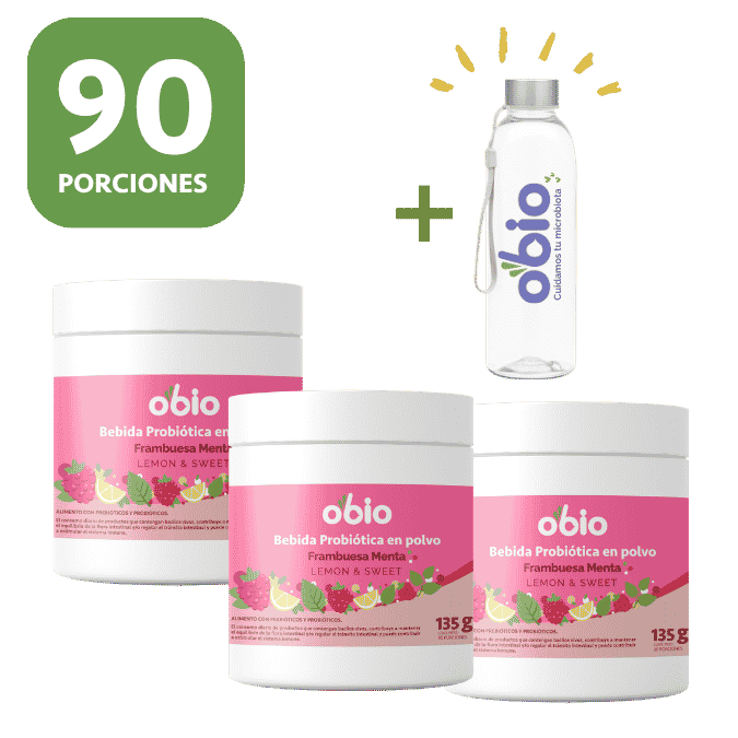 3-Pack Probióticos + Fibra Prebiótica OBIO: Frambuesa Menta (90 Porciones)