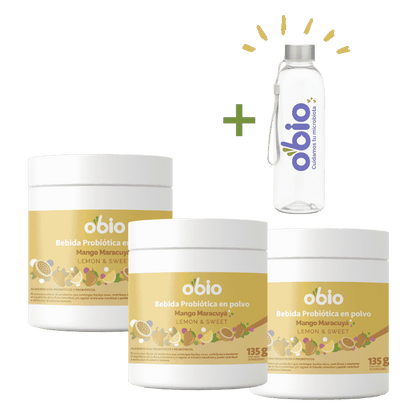 3-Pack Probióticos + Fibra Prebiótica OBIO: Mango Maracuyá (90 Porciones)