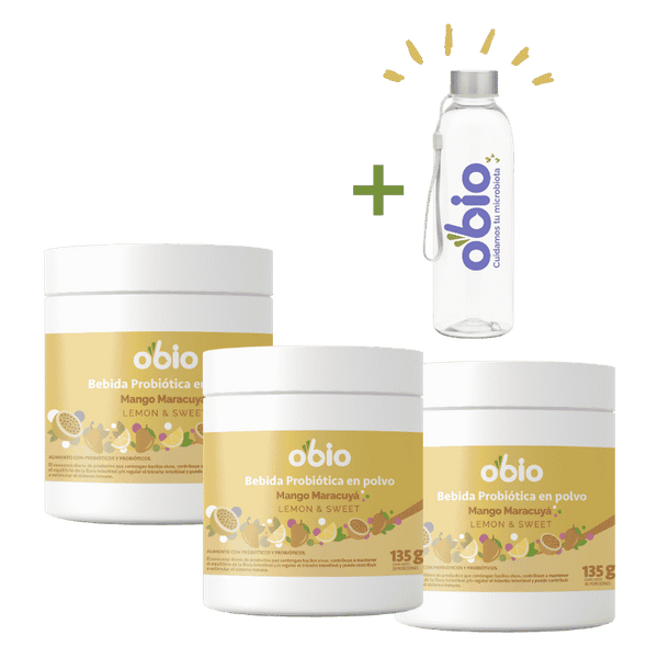 3-Pack Probióticos + Fibra Prebiótica OBIO: Mango Maracuyá (90 Porciones)