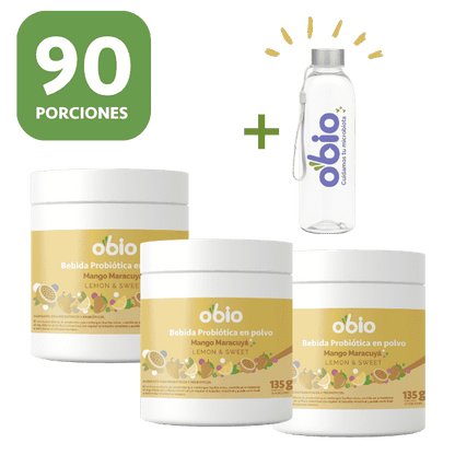 3-Pack Probióticos + Fibra Prebiótica OBIO: Mango Maracuyá (90 Porciones)