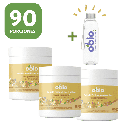 3-Pack Probióticos + Fibra Prebiótica OBIO: Mango Maracuyá (90 Porciones)