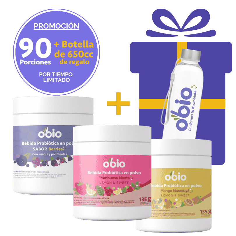 3-Pack Probióticos + Fibra Prebiótica OBIO: Sabores Favoritos (90 Porciones)