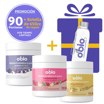 3-Pack Probióticos + Fibra Prebiótica OBIO: Sabores Favoritos (90 Porciones)