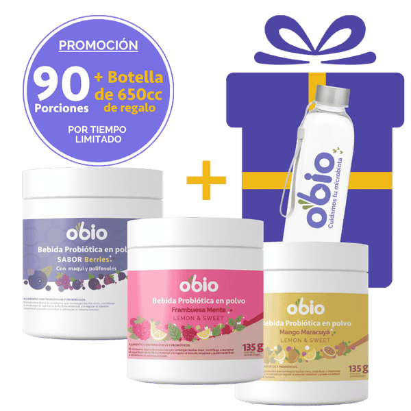 3-Pack Probióticos + Fibra Prebiótica OBIO: Sabores Favoritos (90 Porciones)