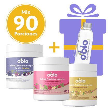 3-Pack Probióticos + Fibra Prebiótica OBIO: Sabores Favoritos (90 Porciones)