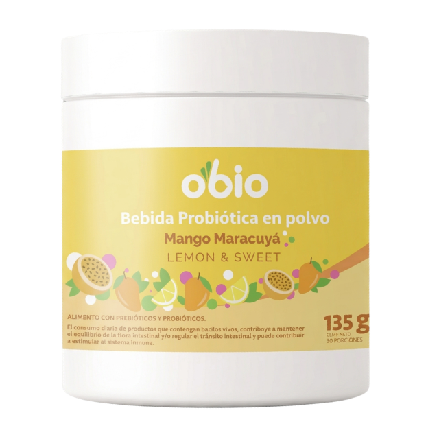 Probióticos + Fibra Prebiótica OBIO: Sabor Mango Maracuyá (30 Porciones)