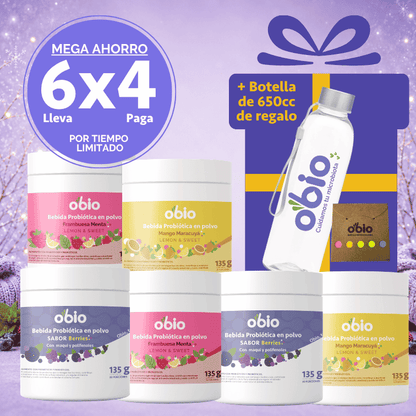Plan 6 Meses Probióticos + Fibra Prebiótica OBIO (180 Porciones+Botella)