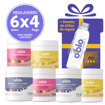 Plan 6 Meses Probióticos + Fibra Prebiótica OBIO (180 Porciones+Botella)