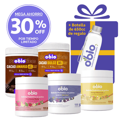 5-Pack Probióticos + Fibra Prebiótica OBIO: Full Sabores (166 Porciones)