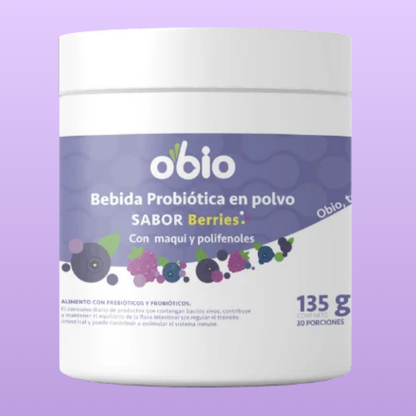 Probióticos + Fibra Prebiótica OBIO: Sabor Berries Maqui (30 Porciones)