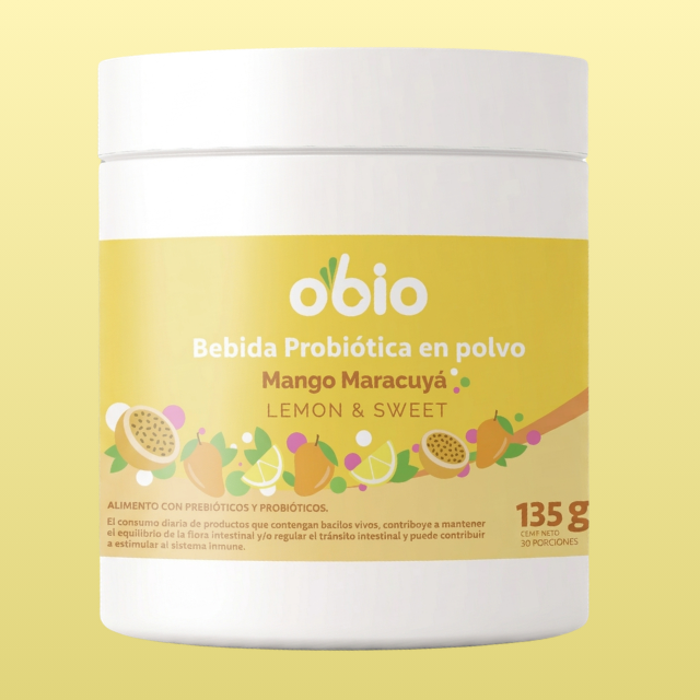 Probióticos + Fibra Prebiótica OBIO: Sabor Mango Maracuyá (30 Porciones)