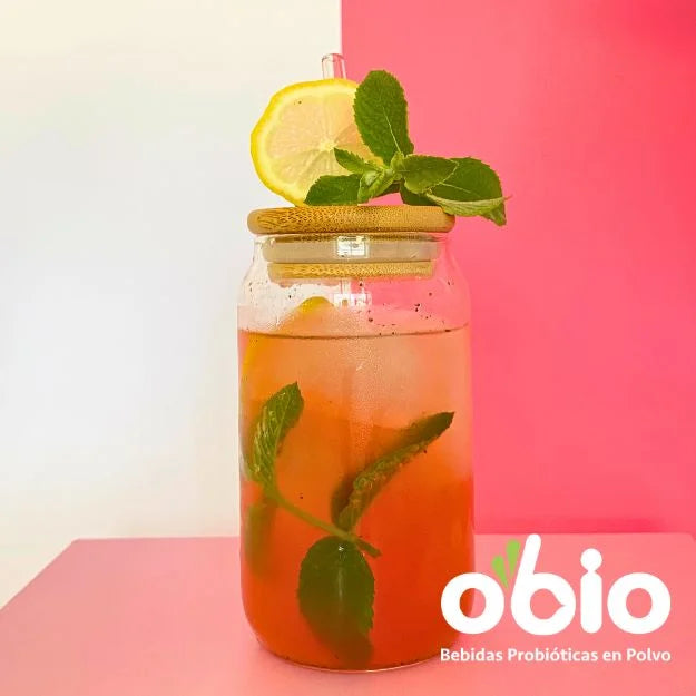 Probióticos + Fibra Prebiótica OBIO: Sabor Frambuesa Menta (15 Porciones)