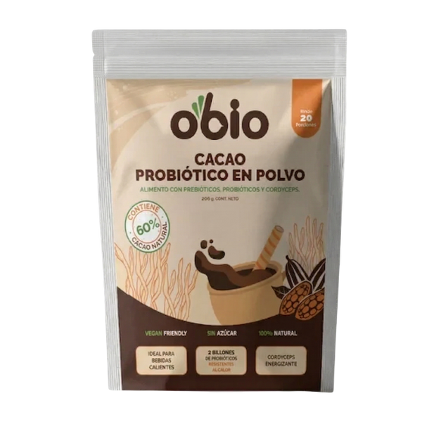 Probióticos + Fibra Prebiótica OBIO: Sabor Cacao (20 Porciones)
