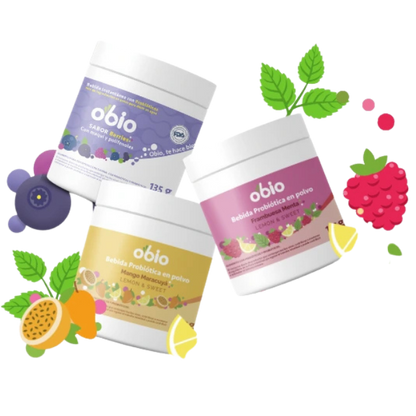 3-Pack Probióticos + Fibra Prebiótica OBIO: Sabores Favoritos (90 Porciones)