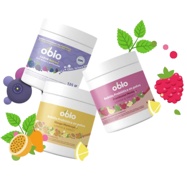 3-Pack Probióticos + Fibra Prebiótica OBIO: Sabores Favoritos (90 Porciones)