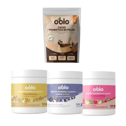 4-Pack Probióticos + Fibra Prebiótica OBIO: Full Sabores (110 Porciones)
