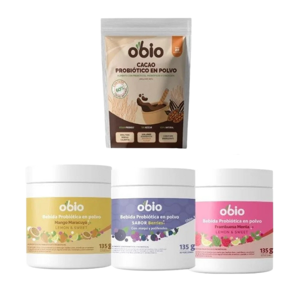 4-Pack Probióticos + Fibra Prebiótica OBIO: Full Sabores (110 Porciones)