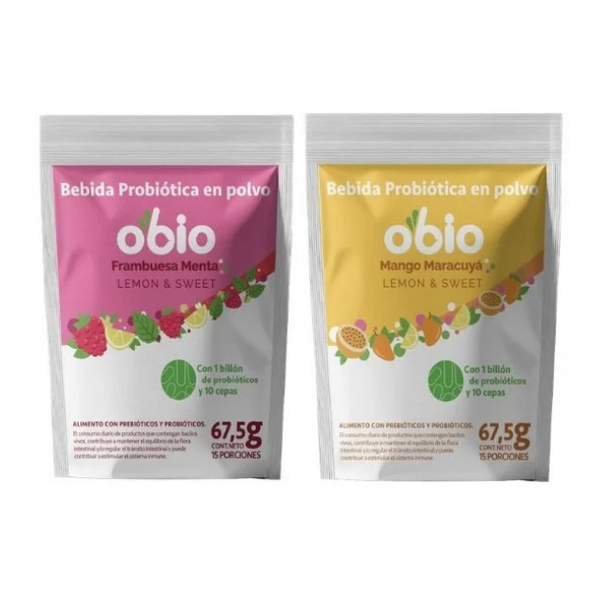 Pack Recarga Probióticos + Fibra Prebiótica OBIO: Mango y Frambuesa (120 Porciones)