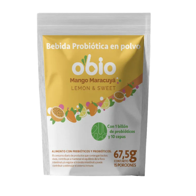 Probióticos + Fibra Prebiótica OBIO: Sabor Mango Maracuyá (15 Porciones)