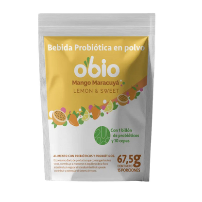 Probióticos + Fibra Prebiótica OBIO: Sabor Mango Maracuyá (15 Porciones)