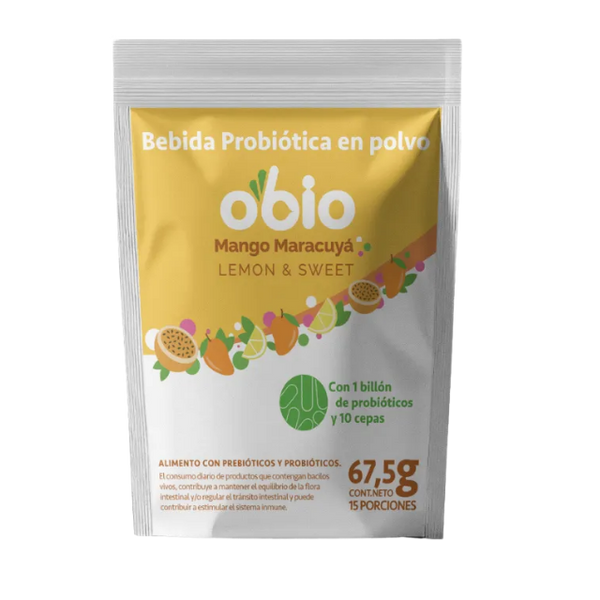 Probióticos + Fibra Prebiótica OBIO: Sabor Mango Maracuyá (15 Porciones)