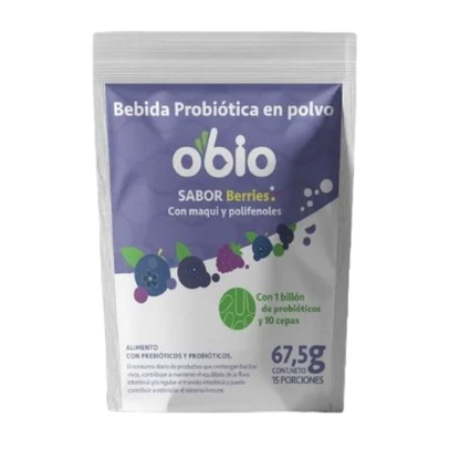 Probióticos + Fibra Prebiótica OBIO: Sabor Berries Maqui (15 Porciones)