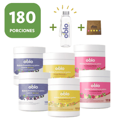 Plan 6 Meses Probióticos + Fibra Prebiótica OBIO (180 Porciones+Botella)