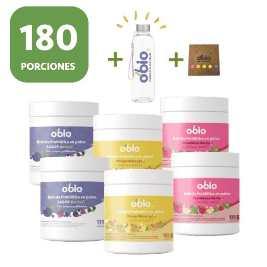 Plan 6 Meses Probióticos + Fibra Prebiótica OBIO (180 Porciones+Botella)