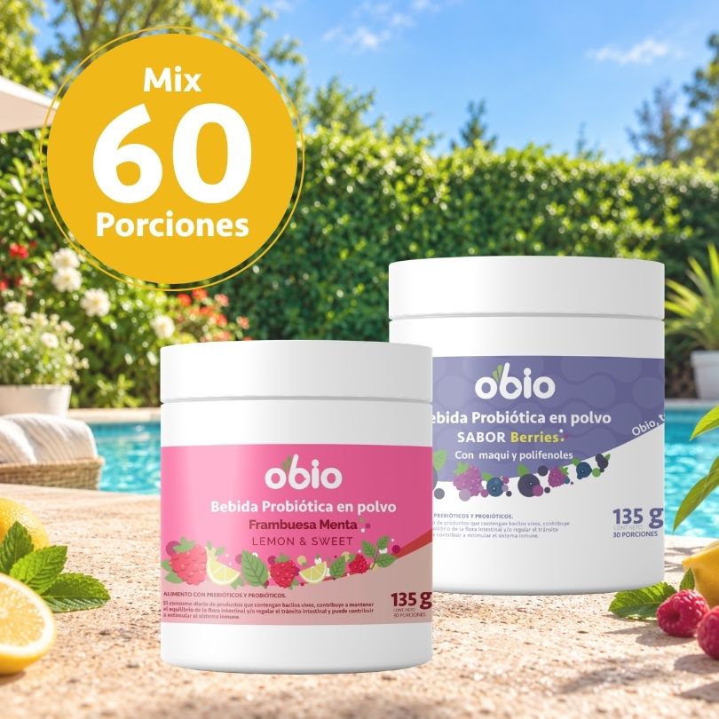 2-Pack Probióticos + Fibra Prebiótica OBIO: Dúo Berries (60 Porciones)