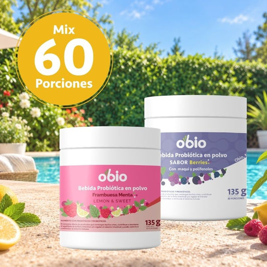 2-Pack Probióticos + Fibra Prebiótica OBIO: Dúo Berries (60 Porciones)