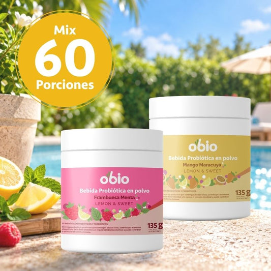 2-Pack Probióticos + Fibra Prebiótica OBIO: Dúo Sabores (60 Porciones)