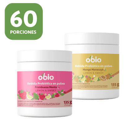 2-Pack Probióticos + Fibra Prebiótica OBIO: Dúo Sabores (60 Porciones)