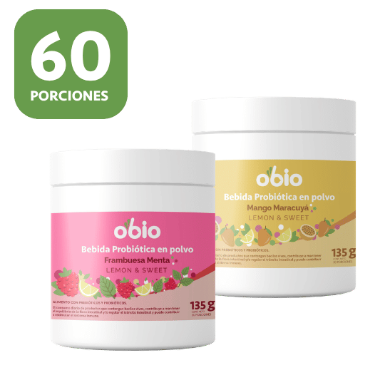 2-Pack Probióticos + Fibra Prebiótica OBIO: Dúo Sabores (60 Porciones)