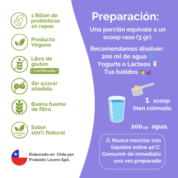 Probióticos + Fibra Prebiótica OBIO: Sabor Berries Maqui (15 Porciones)