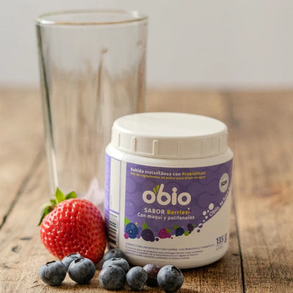 Probióticos + Fibra Prebiótica OBIO: Sabor Berries Maqui (30 Porciones)