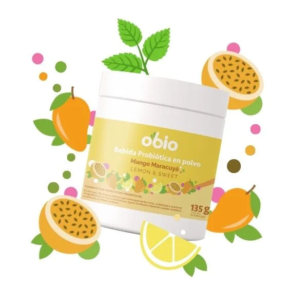 3-Pack Probióticos + Fibra Prebiótica OBIO: Mango Maracuyá (90 Porciones)