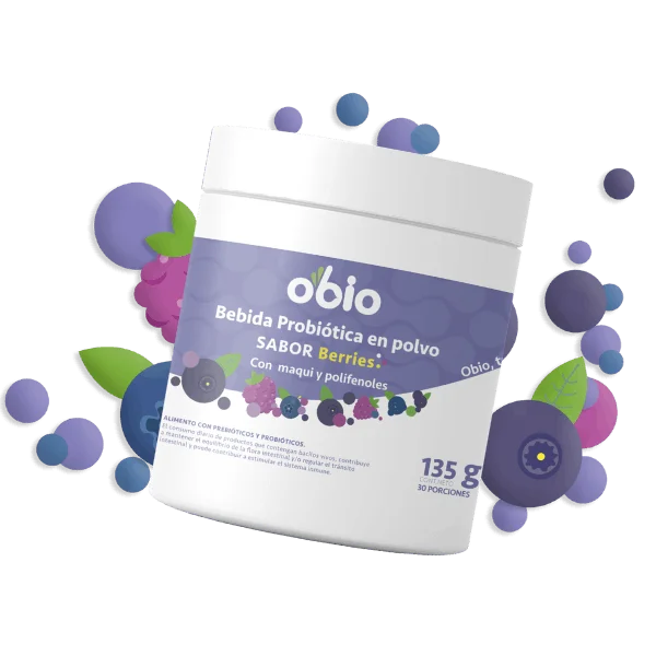 3-Pack Probióticos + Fibra Prebiótica OBIO: Berries Maqui (90 Porciones)