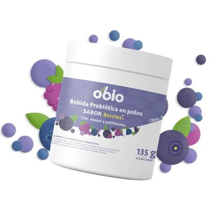 3-Pack Probióticos + Fibra Prebiótica OBIO: Berries Maqui (90 Porciones)