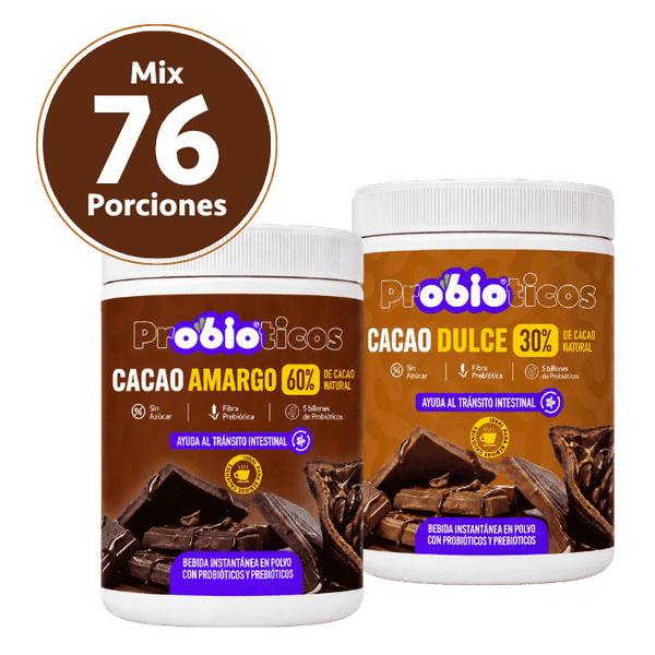 Probióticos + Fibra Prebiótica OBIO: Pack Dúo Cacao (76 Porciones)