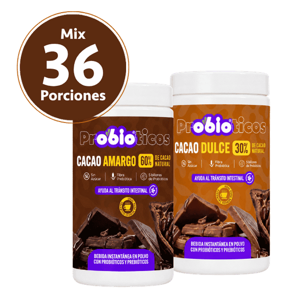 Probióticos + Fibra Prebiótica OBIO: Pack Dúo Cacao (36 Porciones)